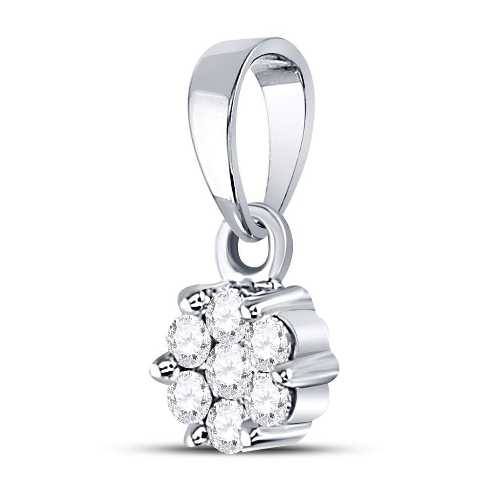 0.1 Ctw Natural Diamond Small Flower Pendant in 14k White Gold
