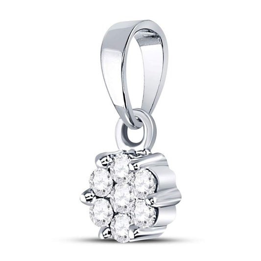 0.1 Ctw Natural Diamond Small Flower Pendant in 14k White Gold
