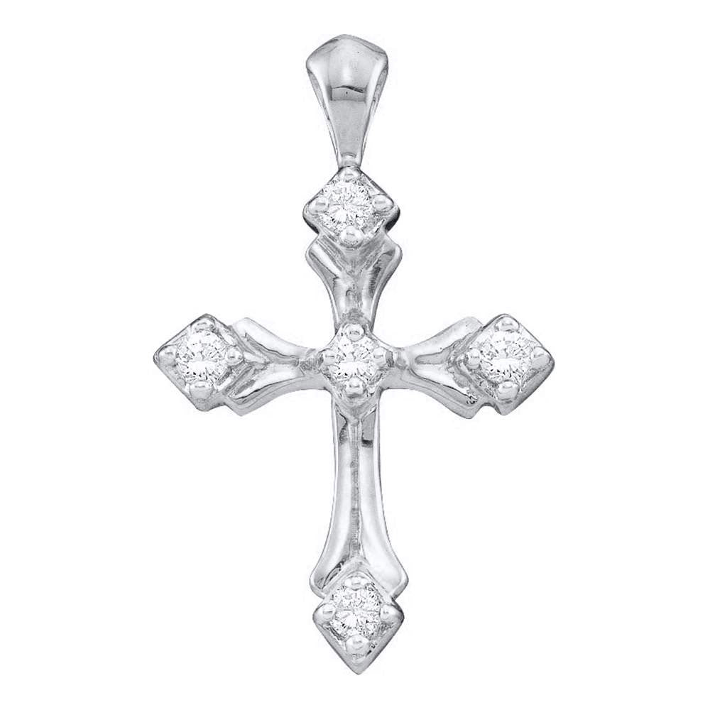 0.1 Ctw Natural Diamond Cross Gift Religious Pendant in 14k White Gold
