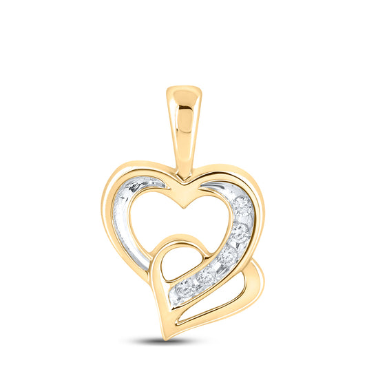 0.05 Ctw Natural Diamond Open Double Heart Pendant in 10k Yellow Gold
