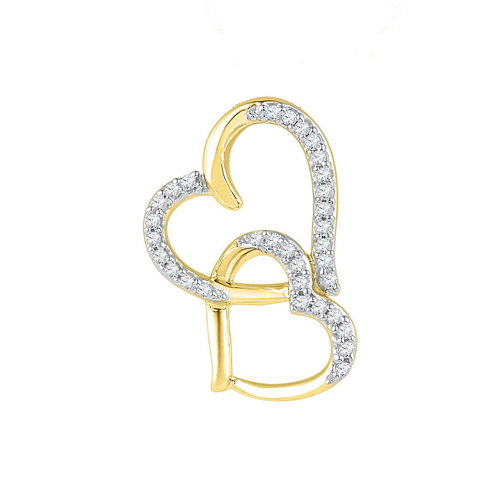 0.1 Ctw Natural Diamond Double Open Overlap Heart Pendant in 10k Yellow Gold