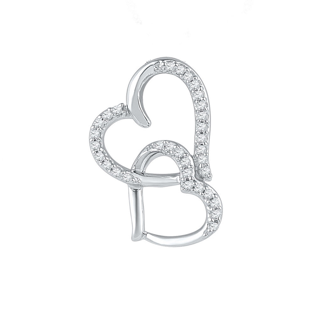0.1 Ctw Natural Diamond Double Open Overlap Heart Pendant in 10k White Gold