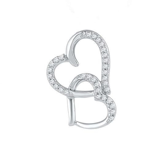 0.1 Ctw Natural Diamond Double Open Overlap Heart Pendant in 10k White Gold
