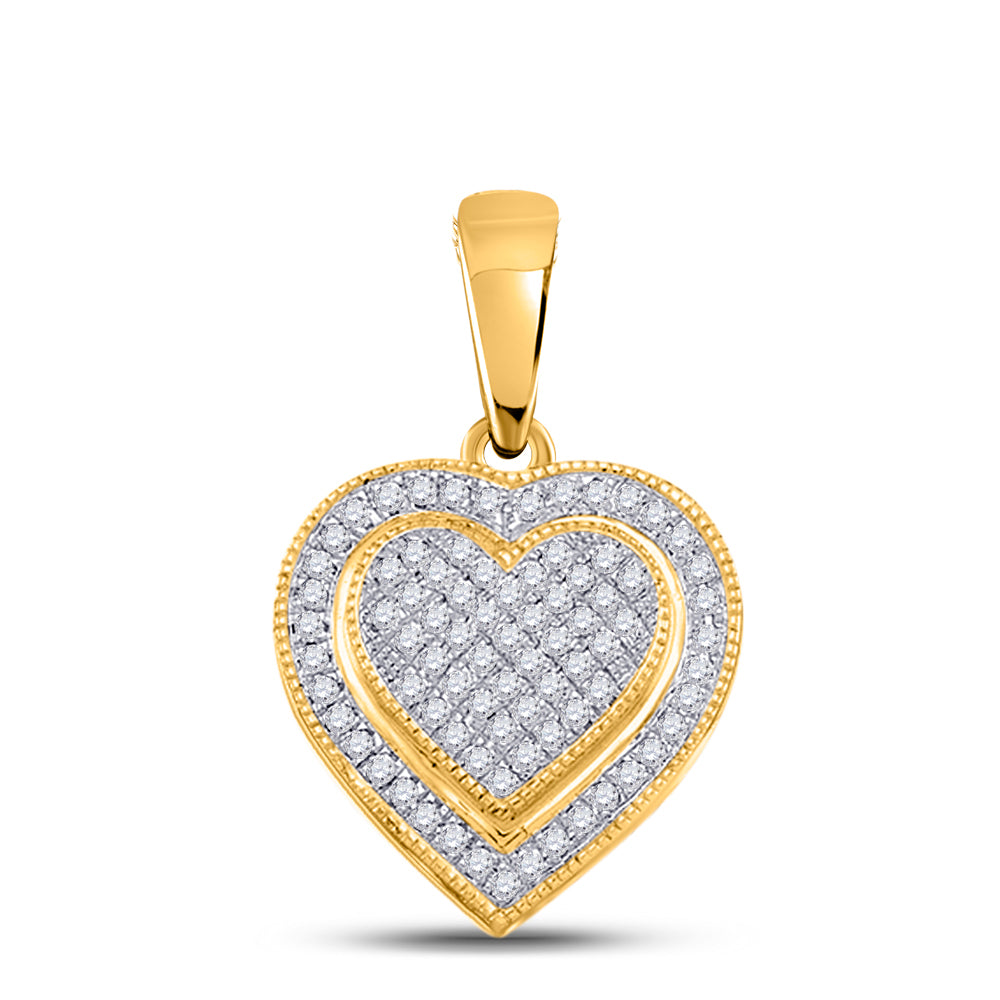 0.15 Ctw Natural Diamond Cluster Heart Pendant in 10k Yellow Gold