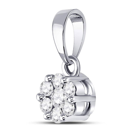 0.25 Ctw Natural Diamond Tiny Round Flower Pendant in 14k White Gold