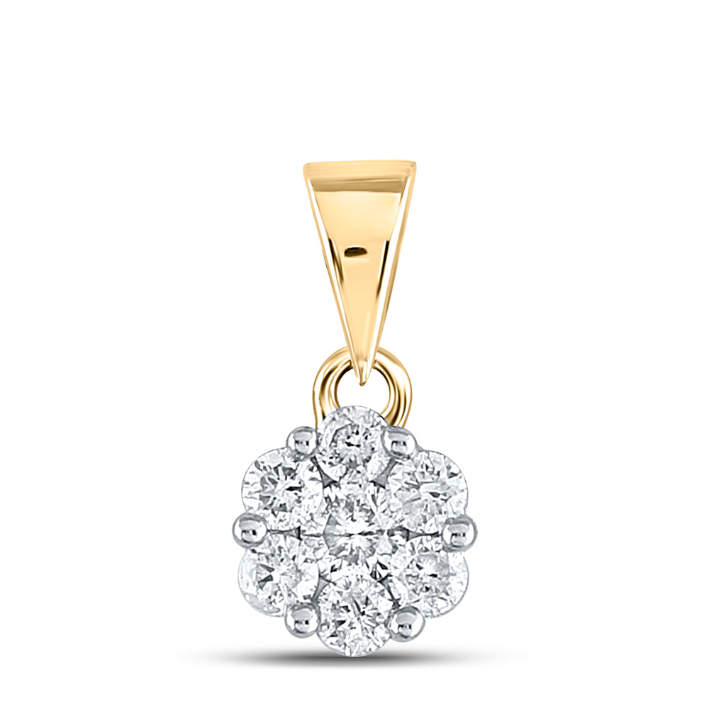 0.5 Ctw Natural Diamond Tiny Flower Pendant in 14k Yellow Gold