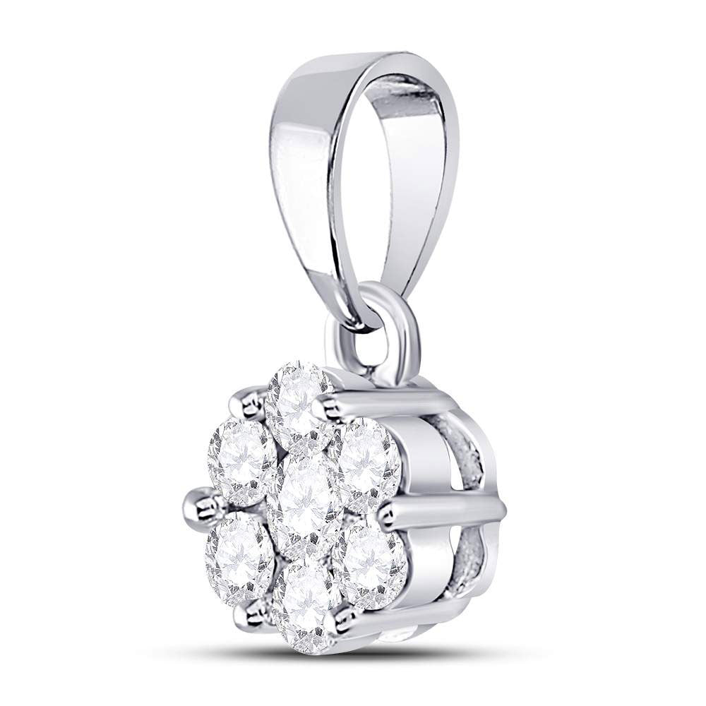 0.5 Ctw Natural Diamond Tiny Flower Pendant in 14k White Gold