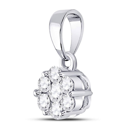 0.5 Ctw Natural Diamond Tiny Flower Pendant in 14k White Gold