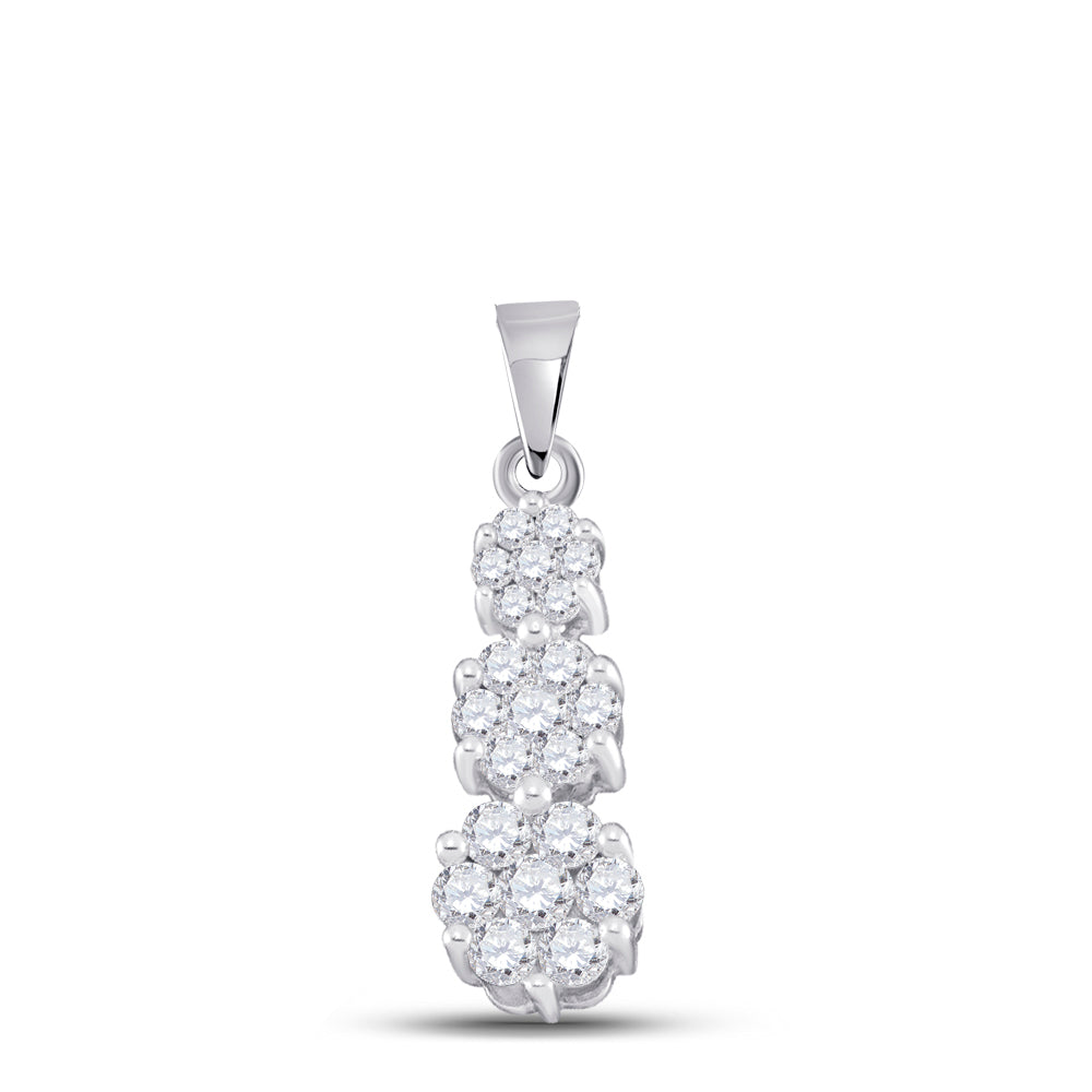 0.5 Ctw Natural Diamond Three 3 Flower Pendant in 14k White Gold