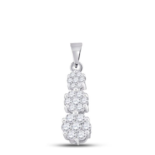 0.5 Ctw Natural Diamond Three 3 Flower Pendant in 14k White Gold