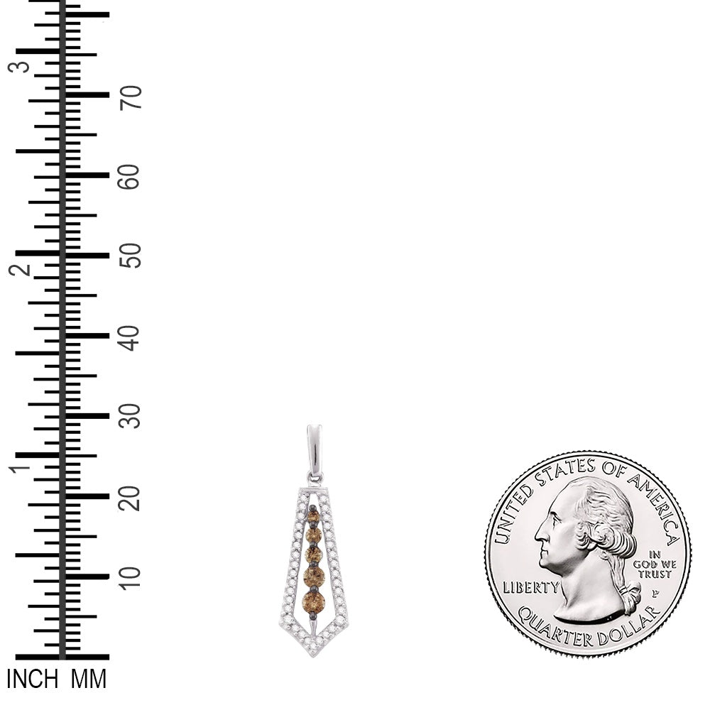 0.5 Ctw Natural Diamond Brown White Tie Trapezoidal Drop Pendant in 14k White Gold