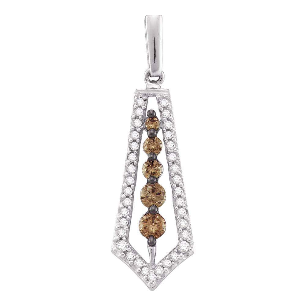 0.5 Ctw Natural Diamond Brown White Tie Trapezoidal Drop Pendant in 14k White Gold