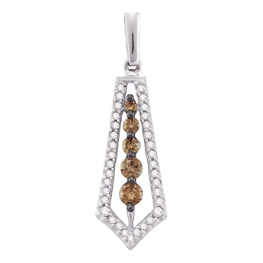 0.5 Ctw Natural Diamond Brown White Tie Trapezoidal Drop Pendant in 14k White Gold