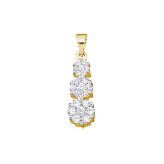1 Ctw Natural Diamond 3 Three Flowers Pendant in 14k Yellow Gold