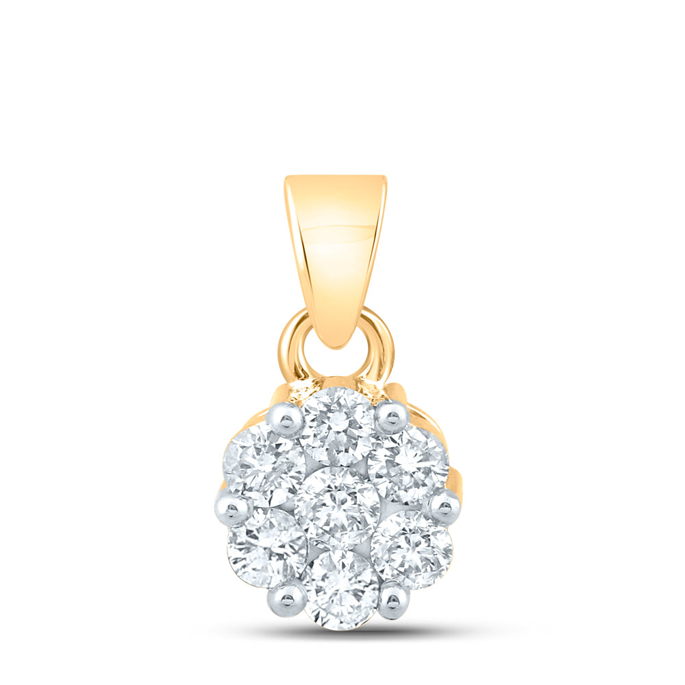 1 Ctw Natural Diamond Flower Gift Fashion Pendant in 14k Yellow Gold