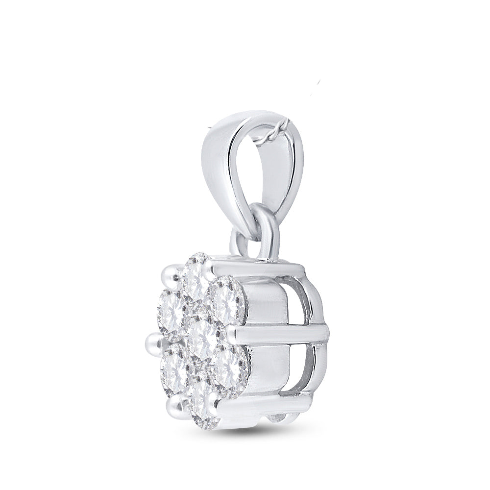 1 Ctw Natural Diamond Flower Pendant in 14k White Gold