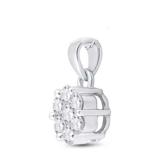 1 Ctw Natural Diamond Flower Pendant in 14k White Gold