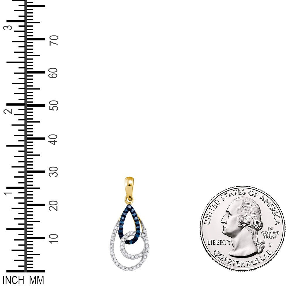 0.33 Ctw Natural Diamond Blue White Intertwined Teardrop Pendant in 10k Yellow Gold