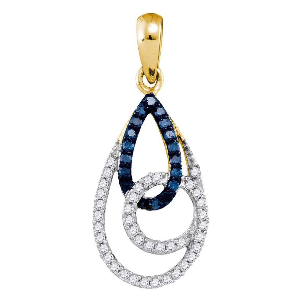 0.33 Ctw Natural Diamond Blue White Intertwined Teardrop Pendant in 10k Yellow Gold