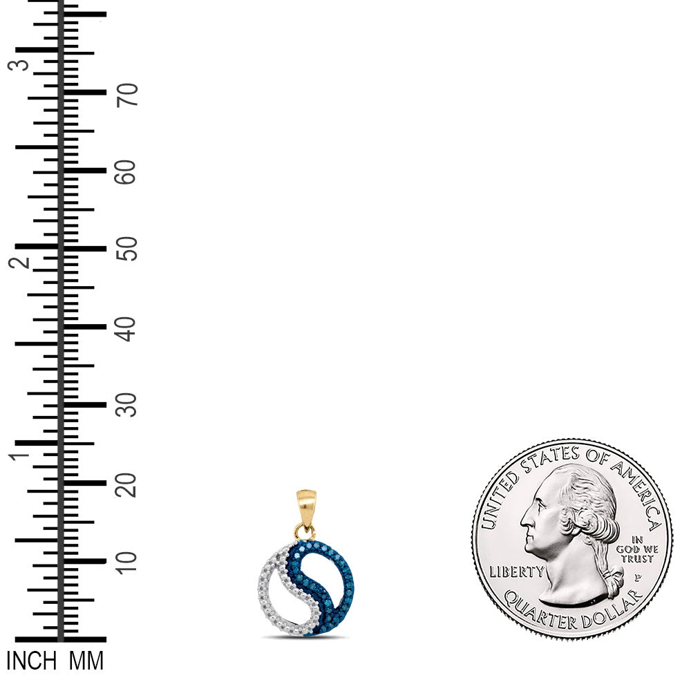 0.1 Ctw Natural Diamond Blue White Yin Yang Pendant in 10k Yellow Gold