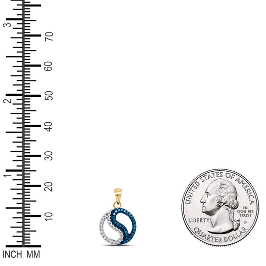 0.1 Ctw Natural Diamond Blue White Yin Yang Pendant in 10k Yellow Gold