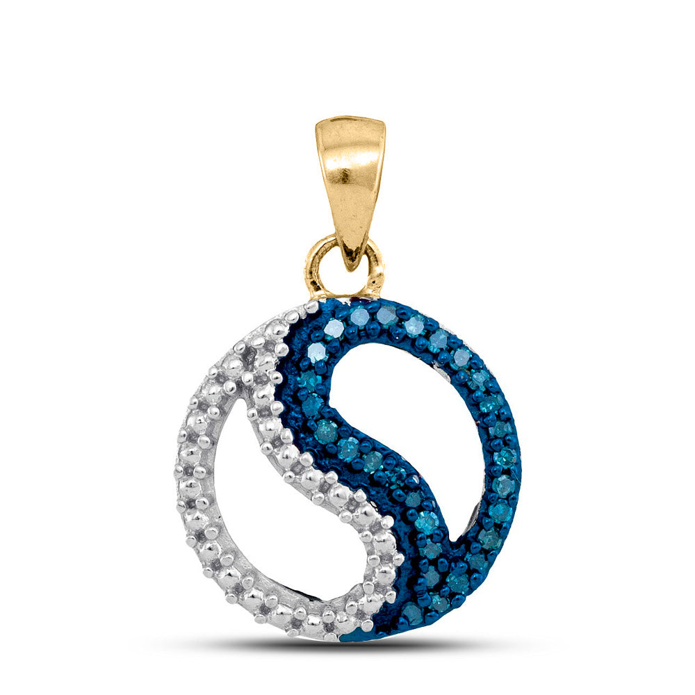 0.1 Ctw Natural Diamond Blue White Yin Yang Pendant in 10k Yellow Gold