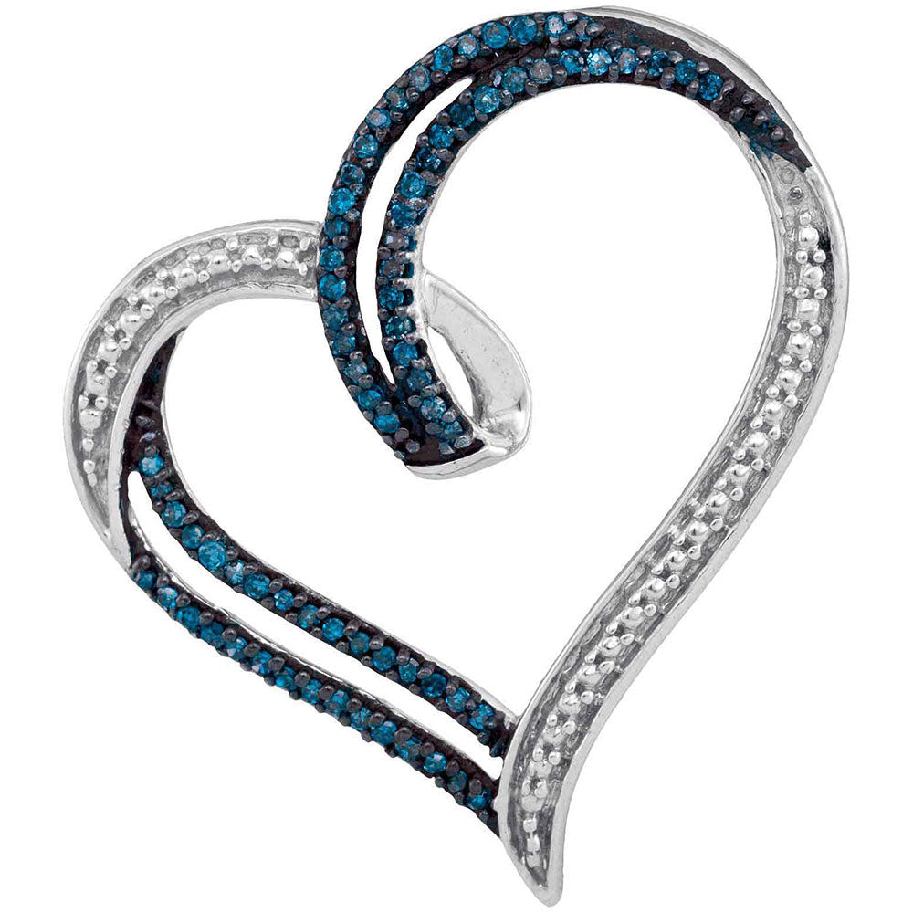 0.22 Ctw Natural Diamond Blue White Open Heart Pendant in 10k White Gold
