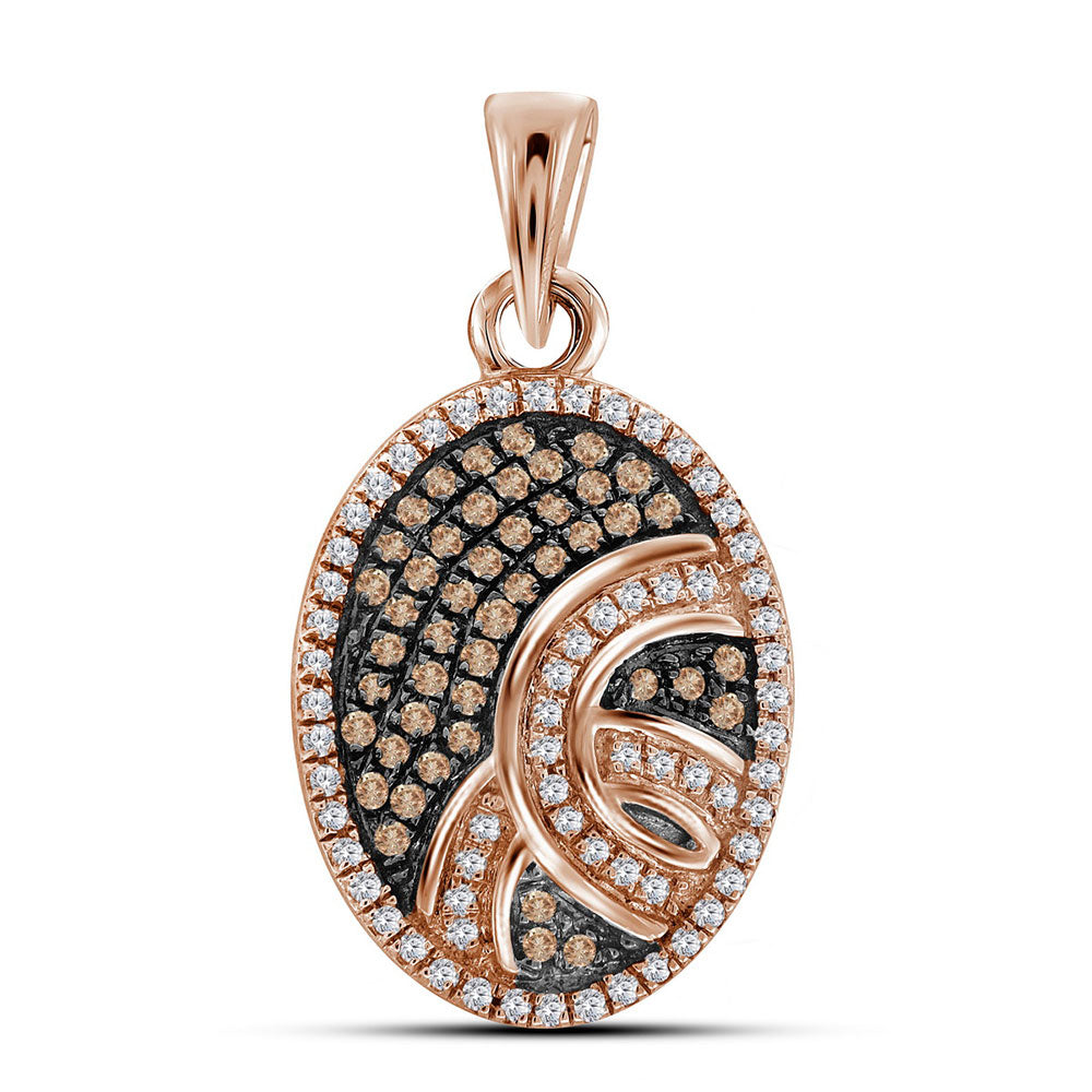 0.25 Ctw Natural Diamond Brown Chocolate Oval Pendant in 10k Rose Gold