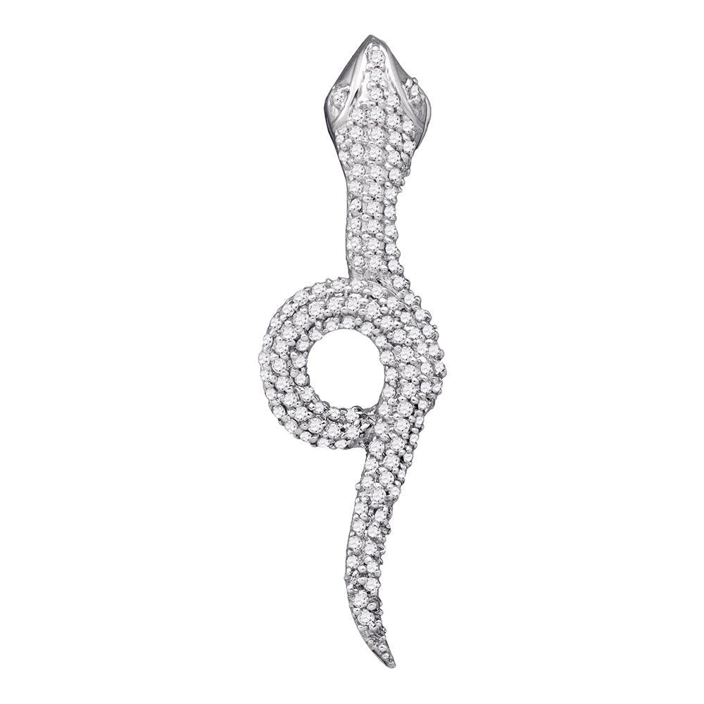 0.36 Ctw Natural Diamond Snake Animal Pendant in 10k White Gold