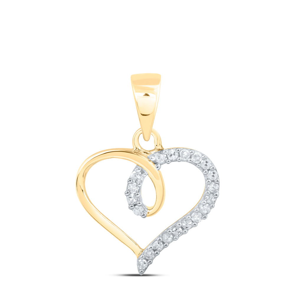 0.1 Ctw Natural Diamond Open Heart Pendant in 10k Yellow Gold