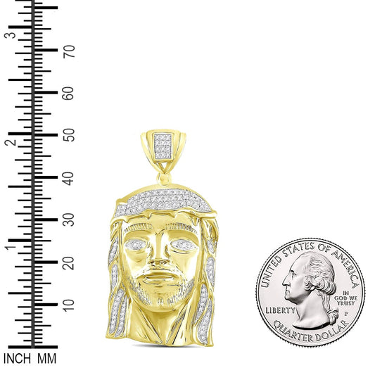 0.41 Ctw Natural Diamond Jesus Face Head Pendant in 10k Yellow Gold