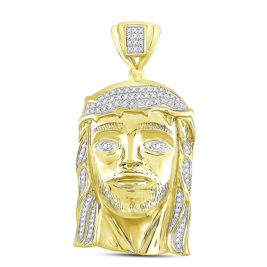 0.41 Ctw Natural Diamond Jesus Face Head Pendant in 10k Yellow Gold