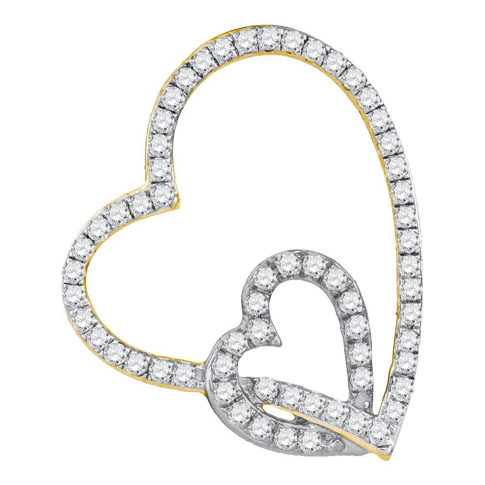 0.33 Ctw Natural Diamond Double Open Heart  Pendant in 10k Yellow Gold