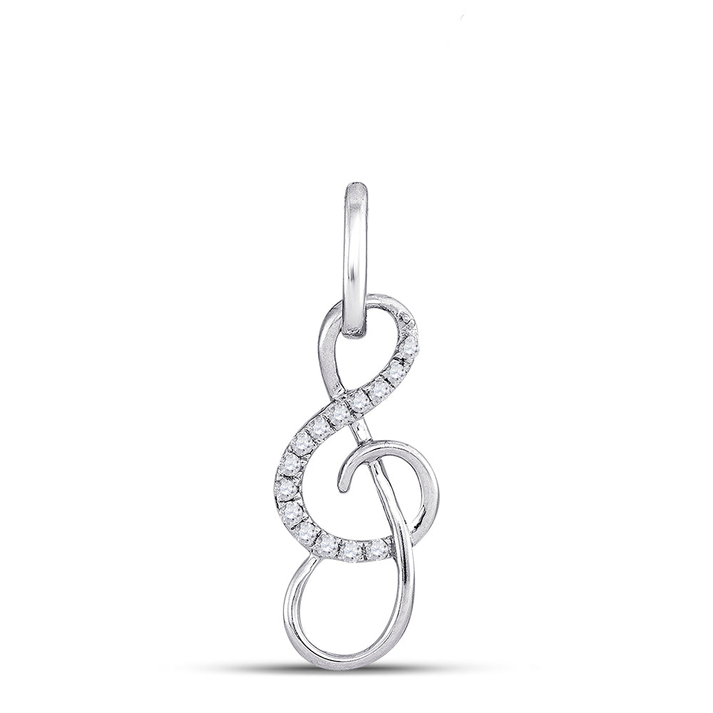 0.1 Ctw Natural Diamond Open Designer Musical Note Pendant in 10k White Gold