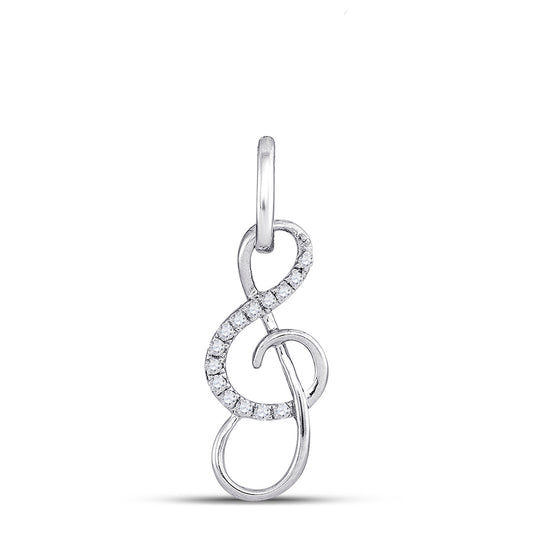 0.1 Ctw Natural Diamond Open Designer Musical Note Pendant in 10k White Gold