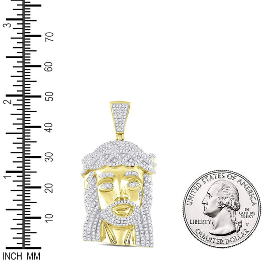 1.6 Ctw Natural Diamond Jesus Head Face Pendant in 10k Yellow Gold