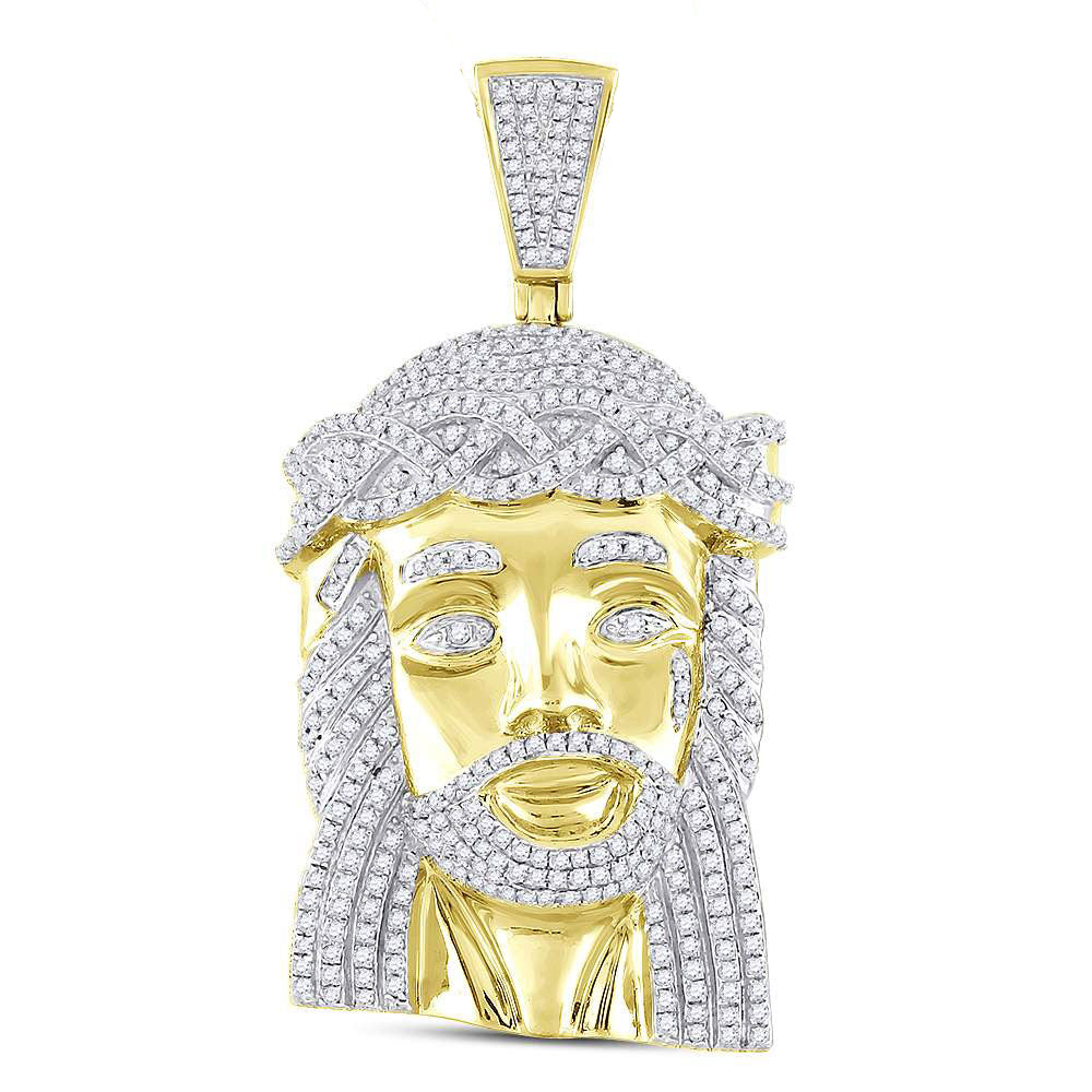 1.6 Ctw Natural Diamond Jesus Head Face Pendant in 10k Yellow Gold