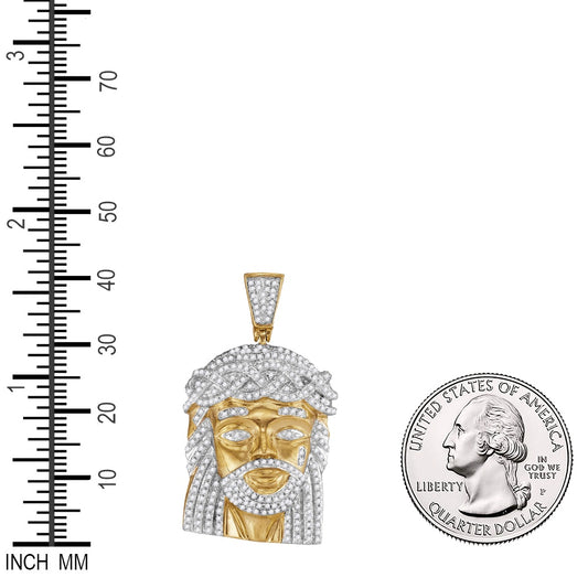 1 Ctw Natural Diamond Jesus Head Religious Pendant in 10k Yellow Gold