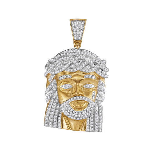1 Ctw Natural Diamond Jesus Head Religious Pendant in 10k Yellow Gold