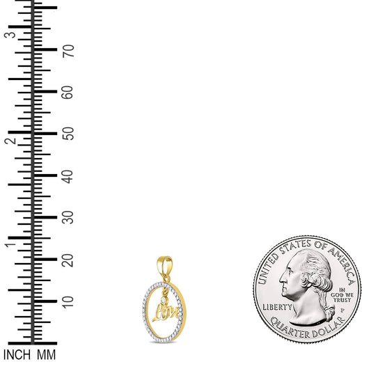 0.25 Ctw Natural Diamond Dangle Love Circle Round Pendant in 10k Yellow Gold