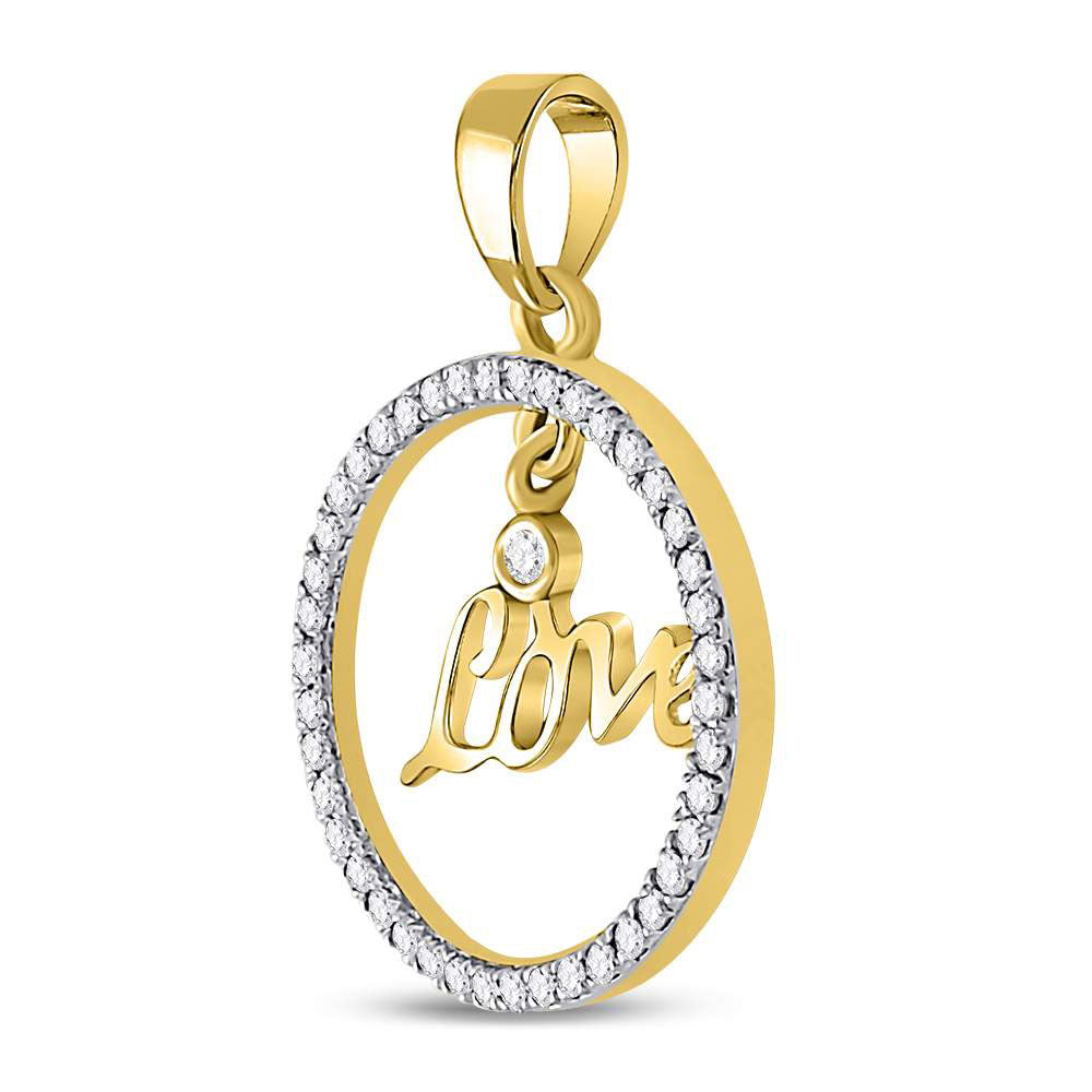 0.25 Ctw Natural Diamond Dangle Love Circle Round Pendant in 10k Yellow Gold