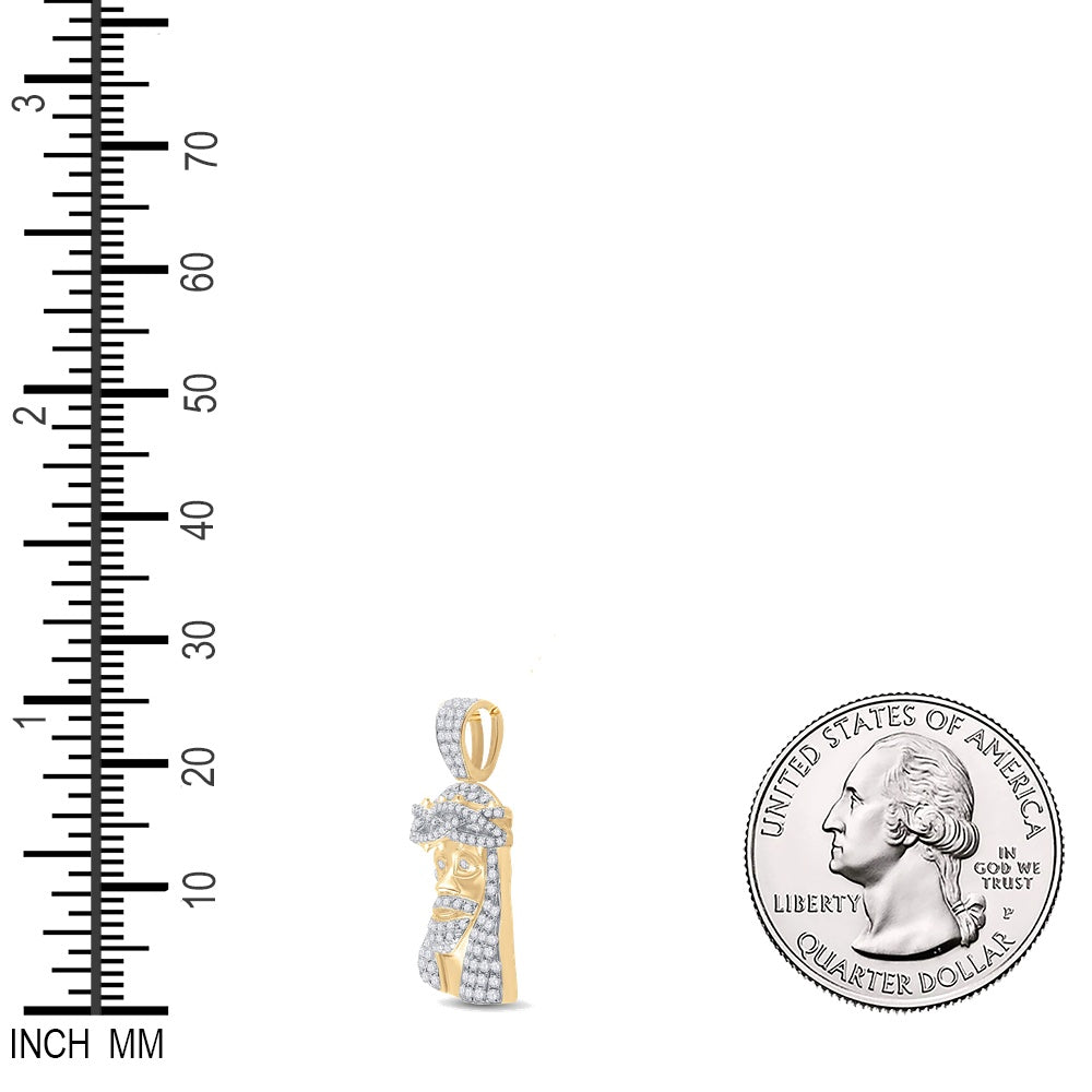 0.75 Ctw Natural Diamond Jesus Religious Pendant in 10k Yellow Gold