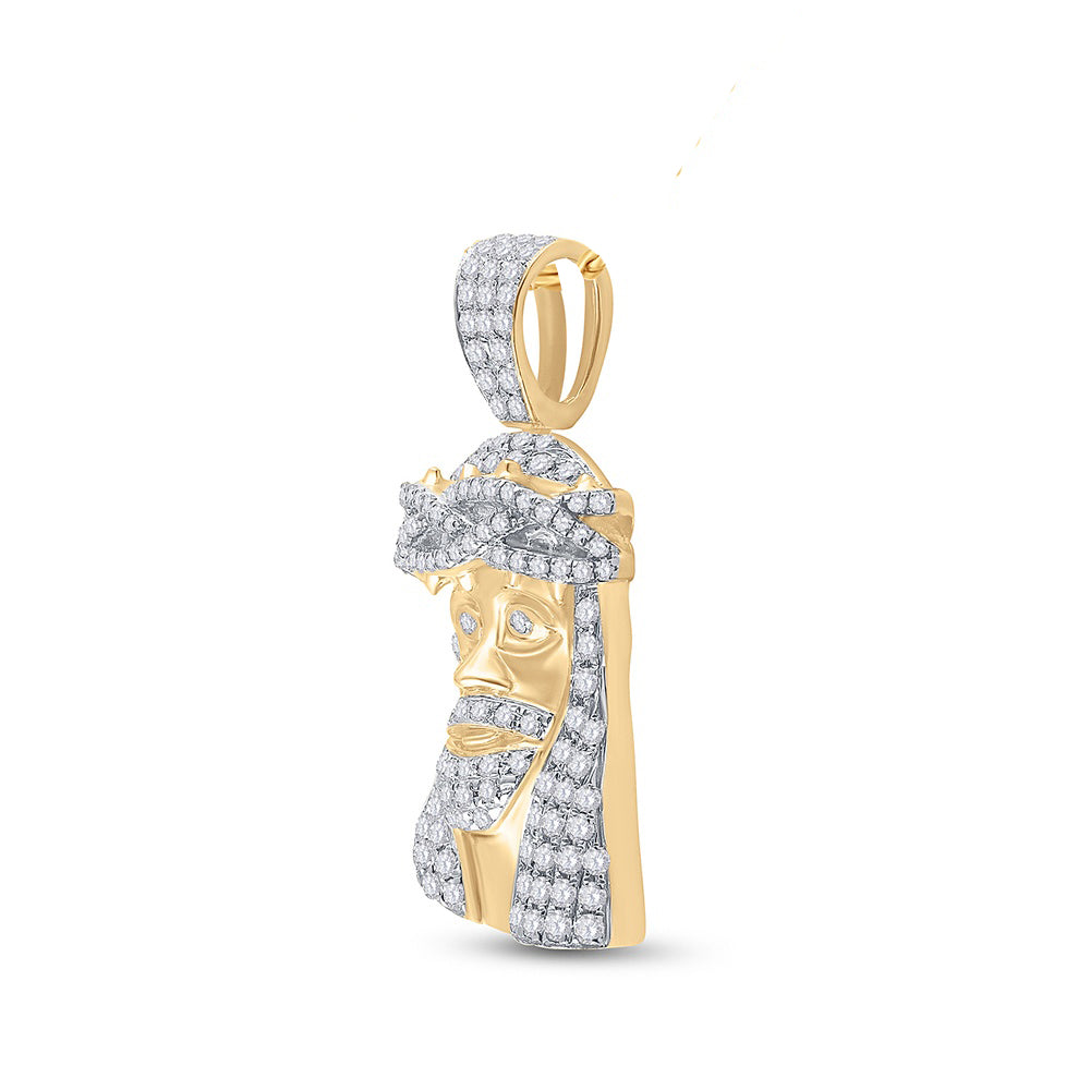 0.75 Ctw Natural Diamond Jesus Religious Pendant in 10k Yellow Gold