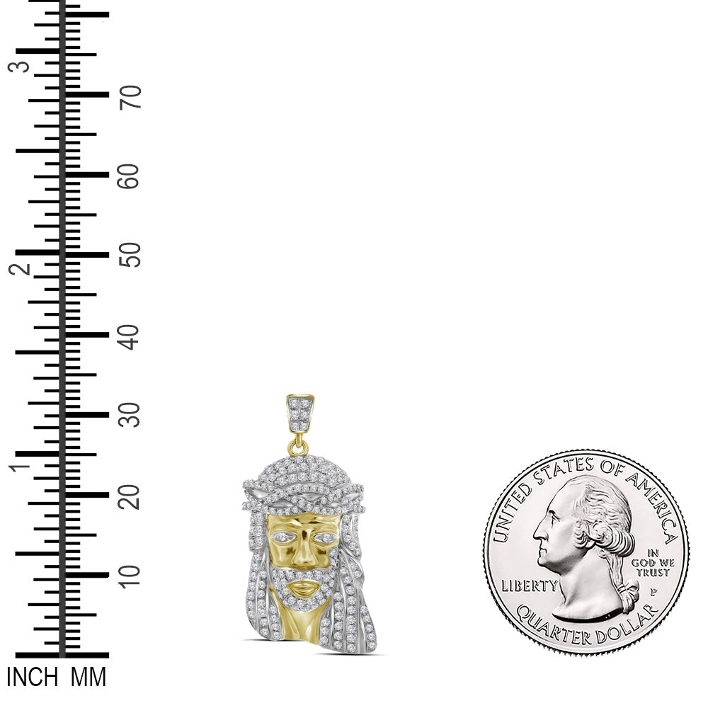 0.75 Ctw Natural Diamond Jesus Face Religious Pendant in 10k Yellow Gold