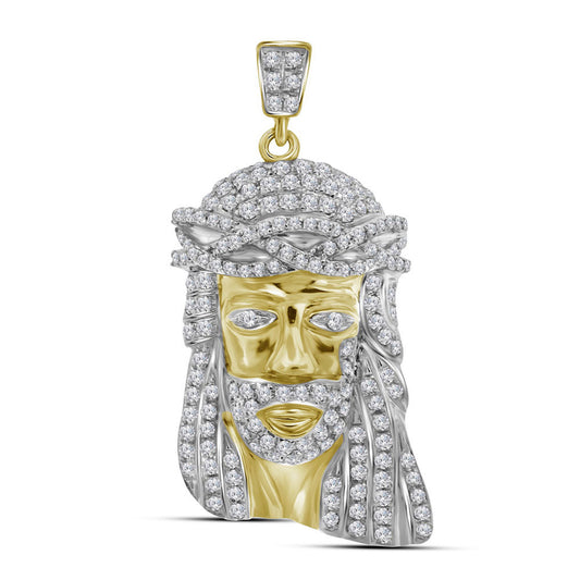 0.75 Ctw Natural Diamond Jesus Face Religious Pendant in 10k Yellow Gold