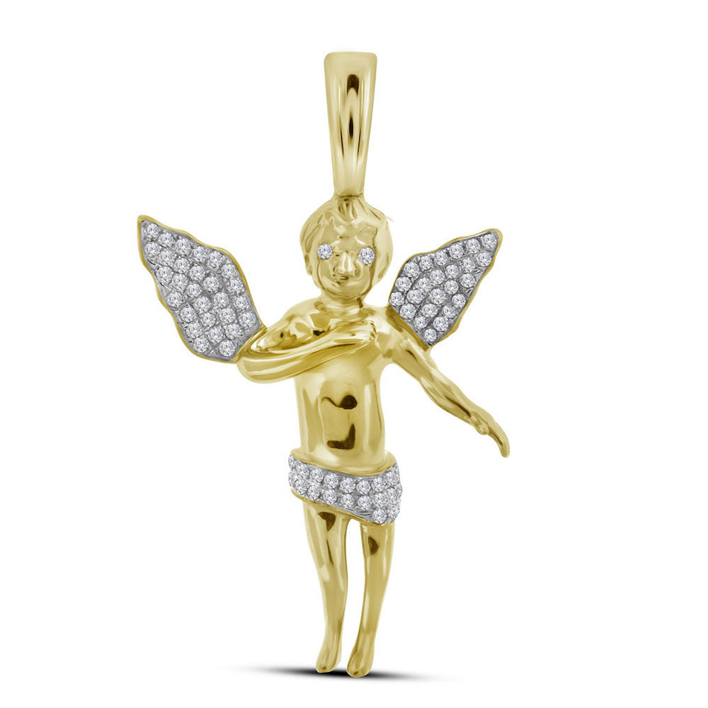 0.45 Ctw Natural Diamond Angel Cherub Religious Pendant in 10k Yellow Gold