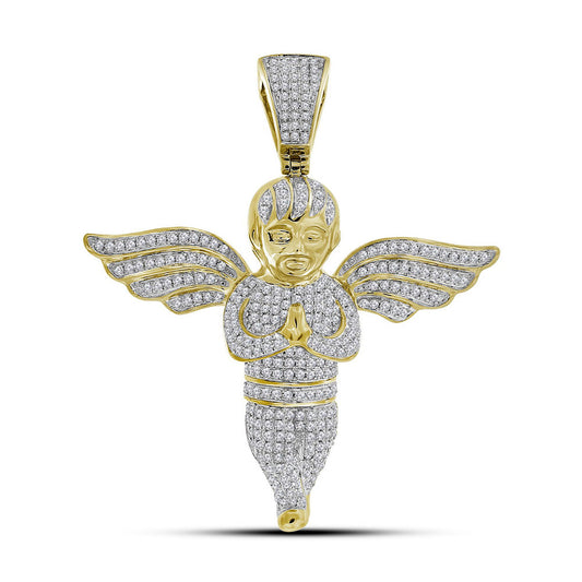1.55 Ctw Natural Diamond Angel Praying Hands Pendant in 10k Yellow Gold