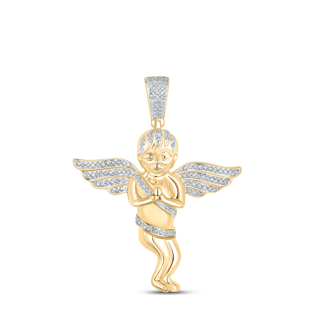0.5 Ctw Natural Diamond Angel Wings Praying Pendant in 10k Yellow Gold