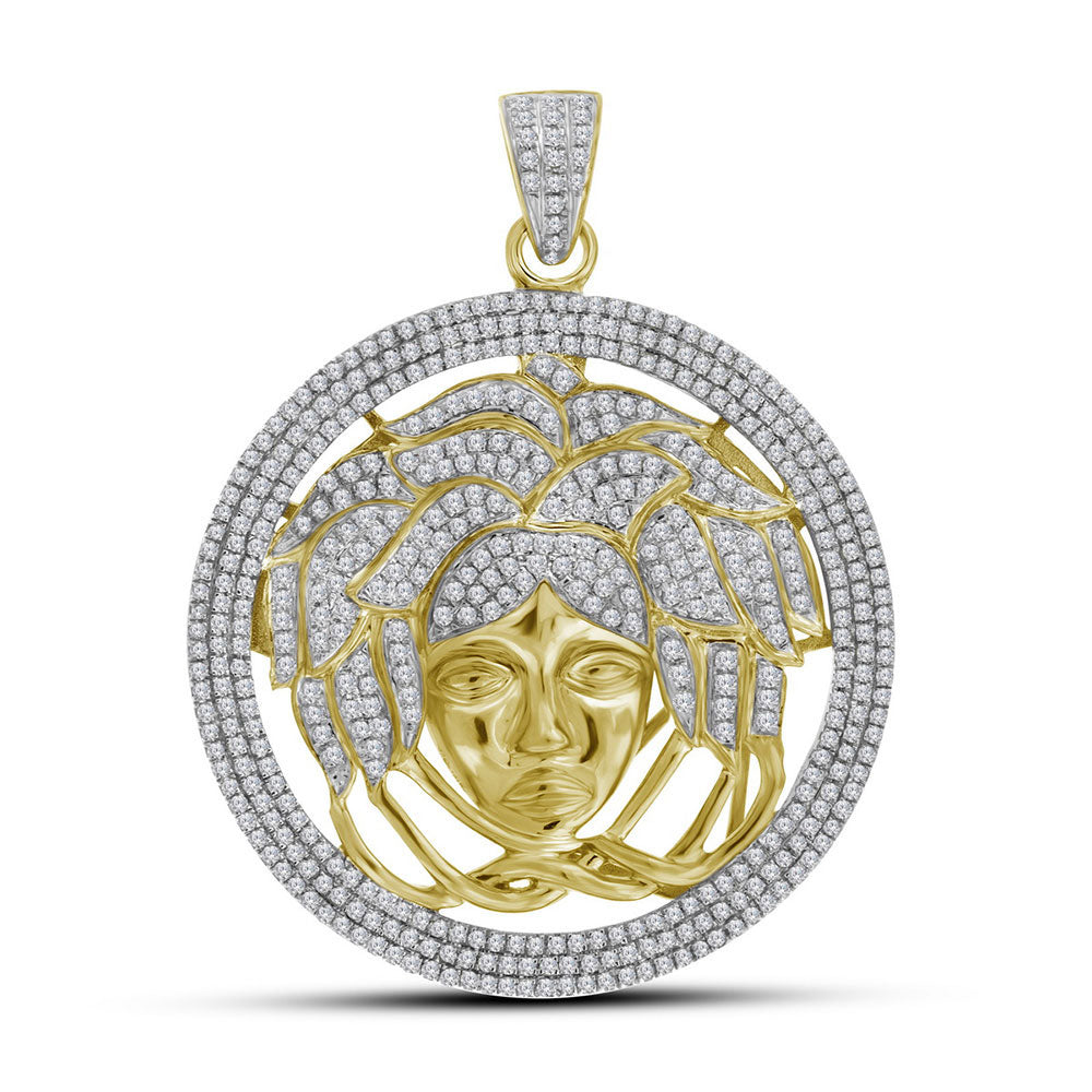 2.2 Ctw Natural Diamond Medusa Medallion Pendant in 10k Yellow Gold