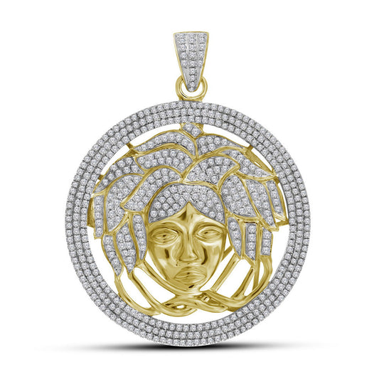 2.2 Ctw Natural Diamond Medusa Medallion Pendant in 10k Yellow Gold